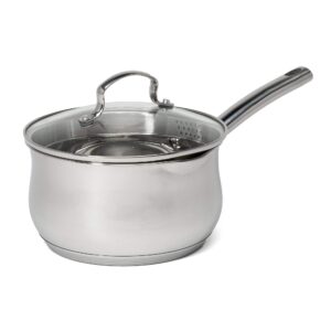 cooking light stainless steel saucepan, classic belly shape cookware, dishwasher and oven safe pots and pans, 3 quart