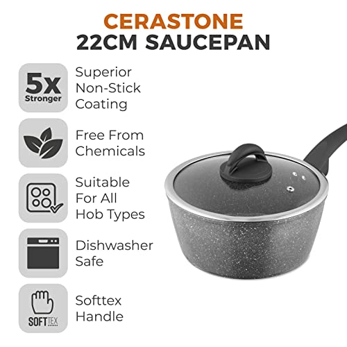 Tower Cerastone Saucepan with Easy Clean Non-Stick Ceramic Coating, 22 cm, Graphite