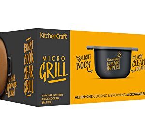 KitchenCraft Microwave Grill Pan and Browning Dish, Fast cooking, Oven-quality Food, Sturdy and Lightweight, 26 x 29 x 9 cm, Black