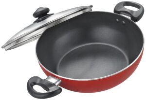 judge by ttk prestige aluminium flat kadai with lid, 240mm, red (medium 2.4 liter)