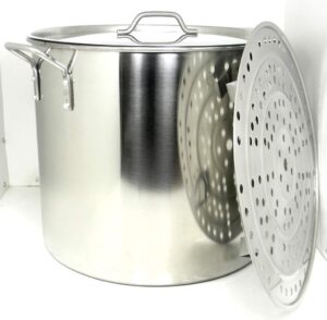 100 quart stainless steel stock pot with rack & lid