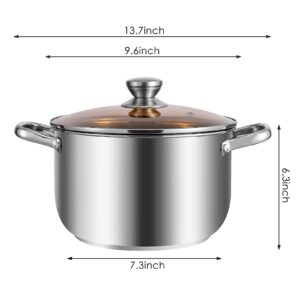 8 QT Soup Pot, Stainless Steel Stockpot with Lid, Saucepot Pasta Cooking Pot with Double Handles, Dishwasher Safe