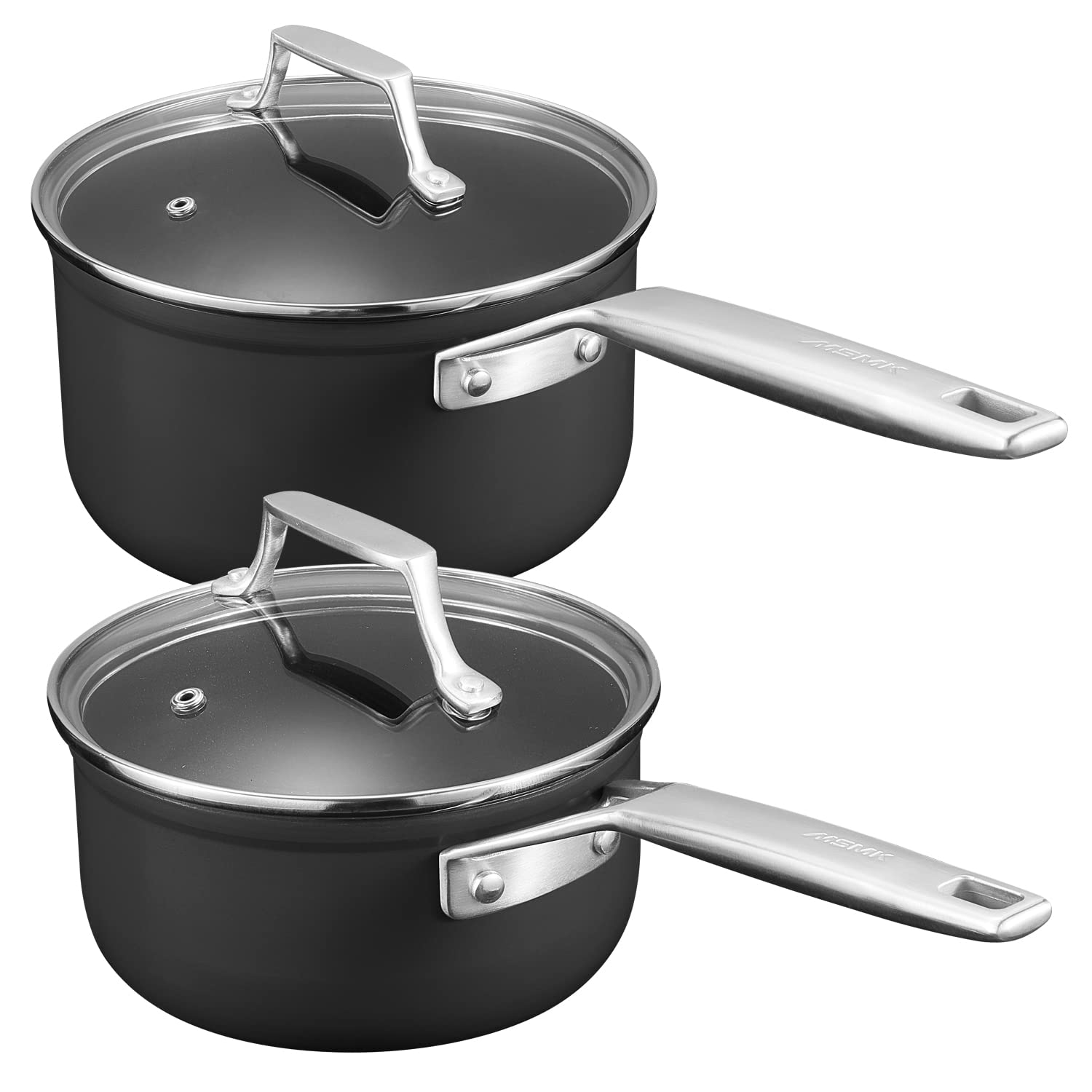 MSMK 1.5 Quart Saucepan and 2.5 Quart Sauce Pan Set Non Stick, Scratch-resistant, Induction Cooking Pot PFOA Free for All Stove Tops