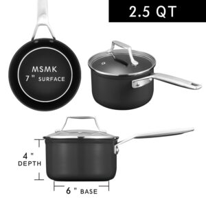 MSMK 1.5 Quart Saucepan and 2.5 Quart Sauce Pan Set Non Stick, Scratch-resistant, Induction Cooking Pot PFOA Free for All Stove Tops