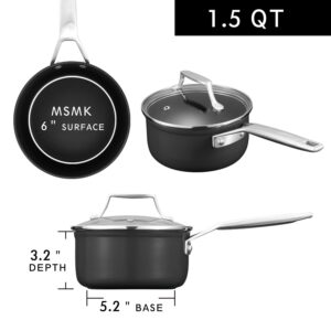 MSMK 1.5 Quart Saucepan and 2.5 Quart Sauce Pan Set Non Stick, Scratch-resistant, Induction Cooking Pot PFOA Free for All Stove Tops