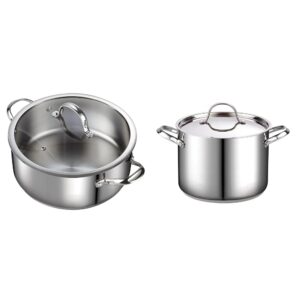 cooks standard 7-quart classic stainless steel dutch oven casserole stockpot with lid & 8-quart classic stainless steel stockpot with lid, 8-qt, silver