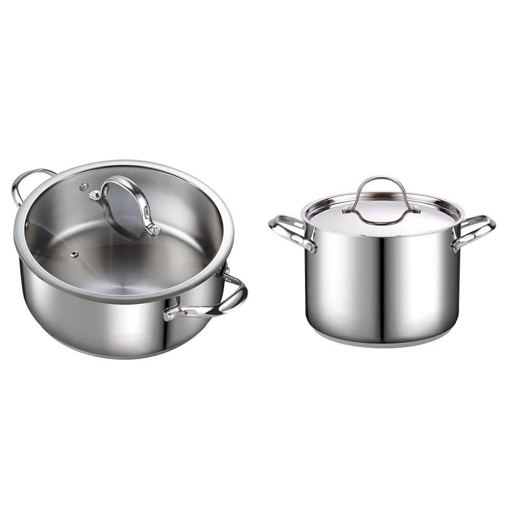 Cooks Standard 7-Quart Classic Stainless Steel Dutch Oven Casserole Stockpot with Lid & 8-Quart Classic Stainless Steel Stockpot with Lid, 8-QT, Silver