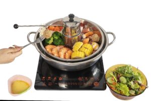 shabu shabu hot pot - stainless steel gas stove and induction cooktop compatible sukiyaki pot - donabe cookware made in china- 13.8" capacity, 3.9" deep korean ramen