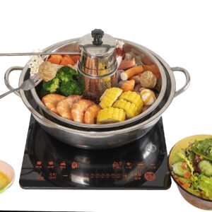 Shabu Shabu Hot Pot - Stainless Steel Gas Stove and Induction Cooktop Compatible Sukiyaki Pot - Donabe Cookware Made in China- 13.8" Capacity, 3.9" Deep Korean Ramen