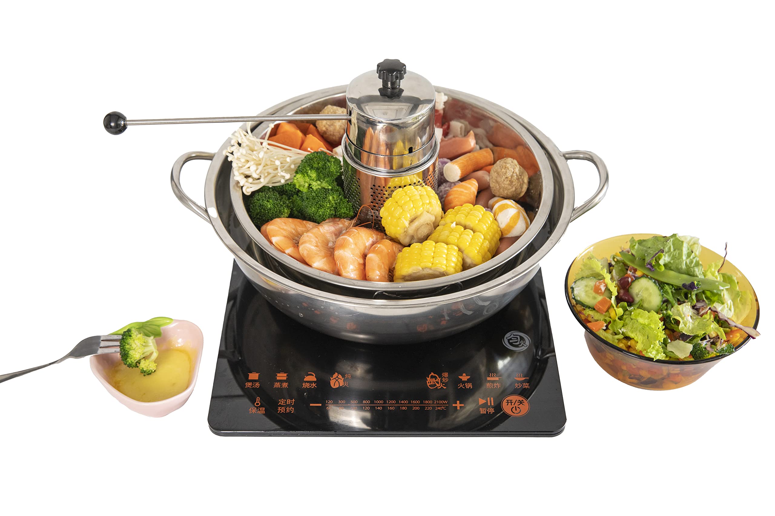 Shabu Shabu Hot Pot - Stainless Steel Gas Stove and Induction Cooktop Compatible Sukiyaki Pot - Donabe Cookware Made in China- 13.8" Capacity, 3.9" Deep Korean Ramen