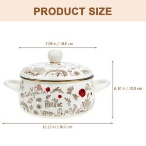 Yardwe Flower Enamel Stock Pot with Lid Cooking Pot Non Stick Soup Pot Casserole Pot Pasta Pot Sauce Pot with Handle for Kitchen 18cm