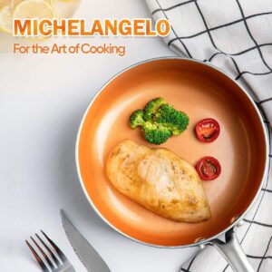 MICHELANGELO 1Qt & 2Qt Saucepan with Lids +12 Inch Frying Pan, Ceramic Nonstick Pan Set with Lid, Small Nonstick Coppper Pan with Lid and Copper Pot and Pan