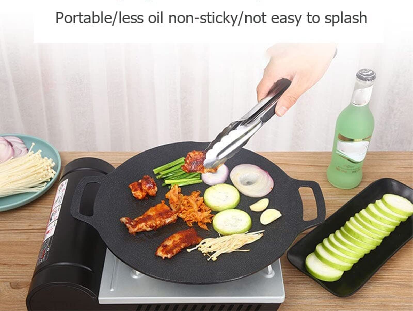 Korean BBQ Grill Pan Non-stick Marble Camping Round Griddle,Korean Non-stick Round Baking Pan,Korean BBQ Grill Pan, Round Barbecue Griddle Pan with Handle for Baking,Grill,BBQ