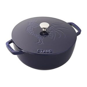 staub cast iron 3.75-qt essential french oven rooster - dark blue, made in france
