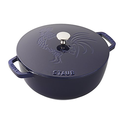 Staub Cast Iron 3.75-qt Essential French Oven Rooster - Dark Blue, Made in France