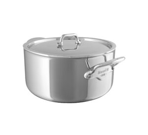 mauviel m'cook 5-ply polished stainless steel stewpan with lid, and cast stainless steel handles, 1.8-qt, made in france