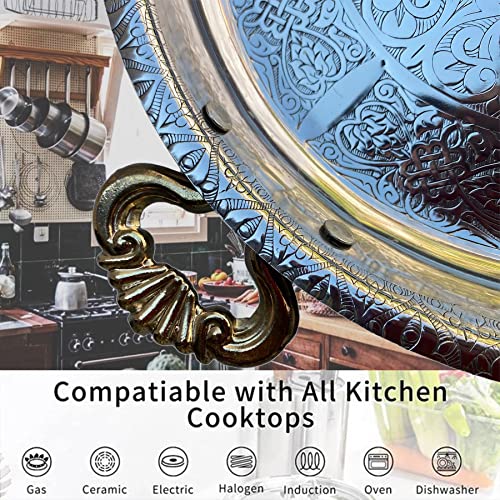 Frigya Stainless Steel Patterned Pan Plate - Breakfast Indian Camping Authentic Arabic Sauce Decor Omelette 304 Quality Professional Grade Chef
