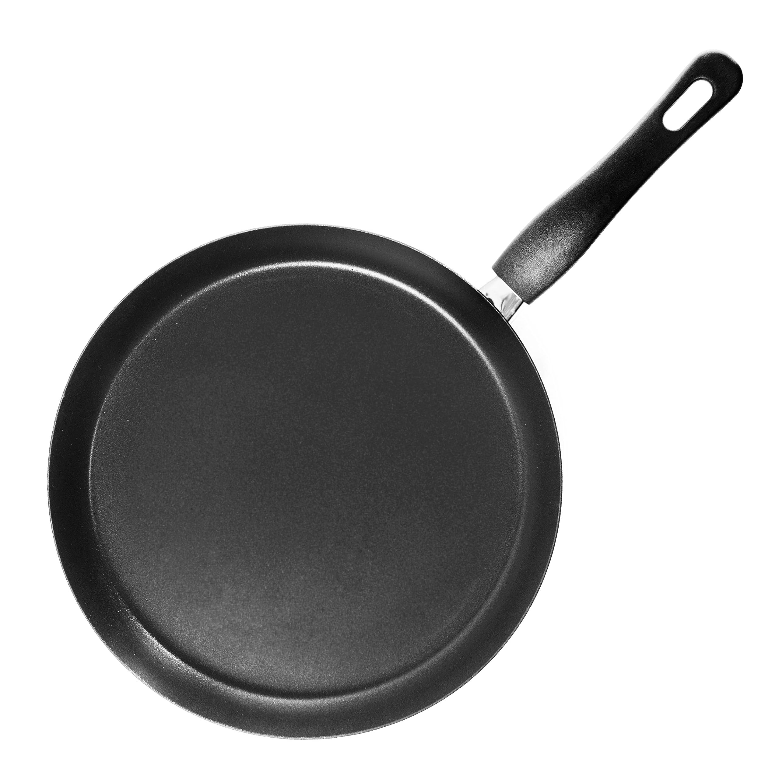 Machika Crepe Pan | Non-Stick Pancake Pan with Large Handle | Omelette Pan Nonstick | Perfect for Tortilla, Pita Bread, and Pizza Recipes | Flat Skillet Compatible with All Stoves | Black | 11”