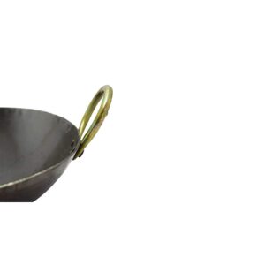 Galaxy store UK Galaxy Store Indian Traditional Iron Kadai Iron Kadhai Cooking Wok Iron Karahi Woks 3 Liter with Handles, Dark Gray, 3 Ltr