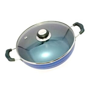 Kadai Deep pan Induction Base Deep Fry Kadhai Non-Stick Aluminium Karai Deep Fry Pan Nonstick 2.2 litre Nonstick All Purpose Pan Cooking Pan Nonstick Kadai with Glass Lid