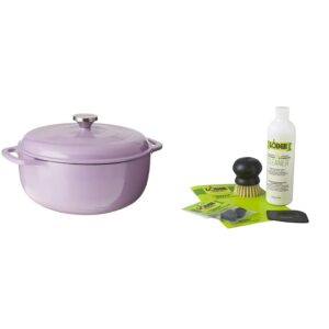 lodge enameled dutch oven, 6 qt, lilac & enameled cast iron and stoneware care kit, 12 oz