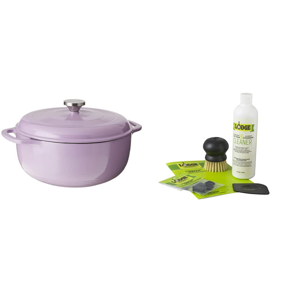 Lodge Enameled Dutch Oven, 6 Qt, Lilac & Enameled Cast Iron and Stoneware Care Kit, 12 oz