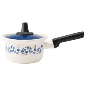 fuji enamel 70s reprint pattern, showa retro, enamel, one-handed pot, milk pan, 5.5 inches (14 cm), induction compatible, memories blue flower