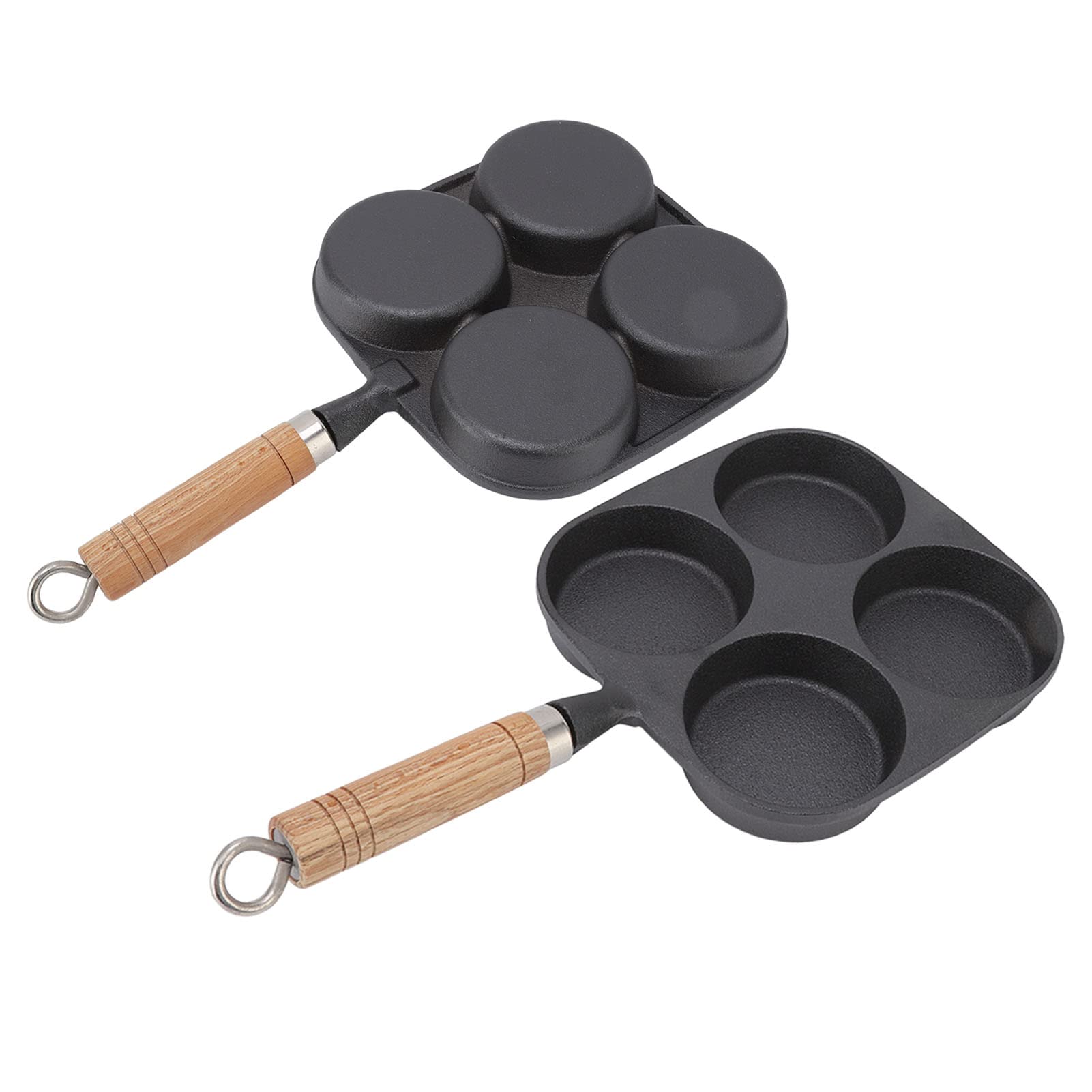 Egg Cooker Omelet Pan, Egg Pan 4 Cup Egg Frying Pan with Wooden Handle for Breakfast Pancakes Omelettes