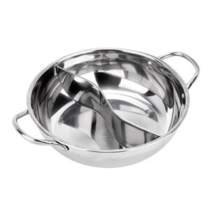 magideal stainless steel chinese hot pot dual site household kitchen cookware, silver, 30cm