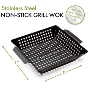 Cuisinart CNW-328 Non Stick 11-Inch, 11 x 11, Grill Wok, 11" x 11" & CCB-5014 BBQ Grill Cleaning Brush and Scraper, 16.5", Stainless Steel, 16. 5"