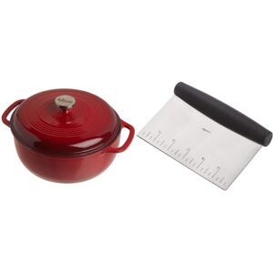 lodge ec6d43 enameled cast iron dutch oven, 6-quart, island spice red & amazon basics multi-purpose stainless steel scraper/chopper with contoured grip, 6-inch