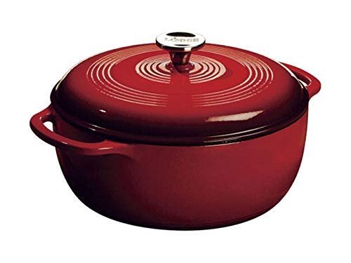 Lodge EC6D43 Enameled Cast Iron Dutch Oven, 6-Quart, Island Spice Red & Amazon Basics Multi-Purpose Stainless Steel Scraper/Chopper with Contoured Grip, 6-Inch