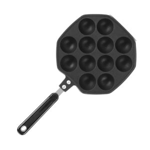 fdit black 12 cavities aluminum non-stick takoyaki grill pan plate octopus meatballs baking for home kithen, dining room