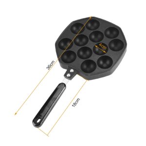 Fdit Black 12 Cavities Aluminum Non-stick Takoyaki Grill Pan Plate Octopus Meatballs Baking for Home Kithen, Dining Room