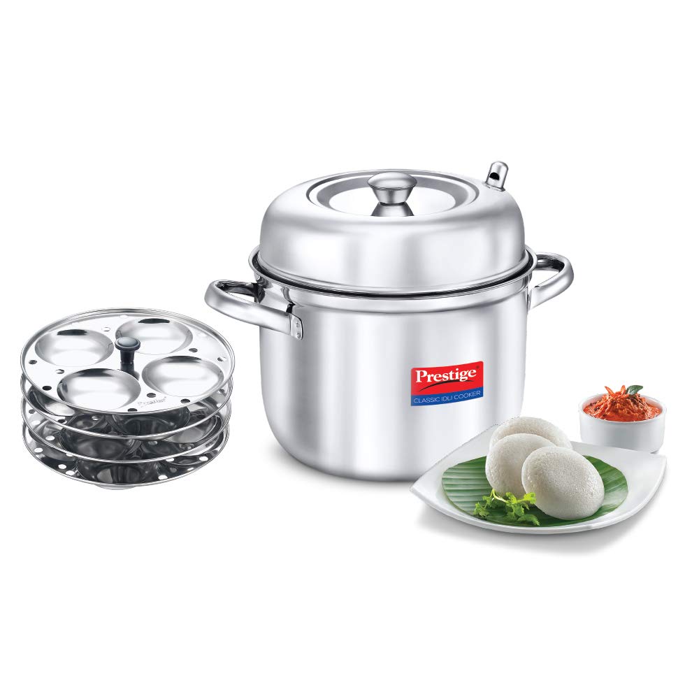 PRESTIGE Stainless Steel Classic 4 Plate Idli Cooker, Medium, Silver