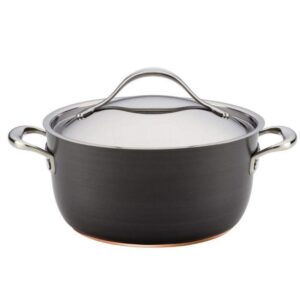 anolon - 82946 anolon nouvelle copper hard anodized nonstick casserole dish/ casserole pan / dutch oven with lid - 5 quart, dark gray