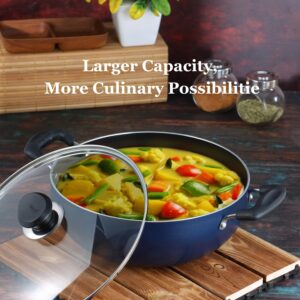 Vinod Cookware Non Stick Deep Kadai with Lid 4.1 Liters, Blue/Black, ZNKL-26