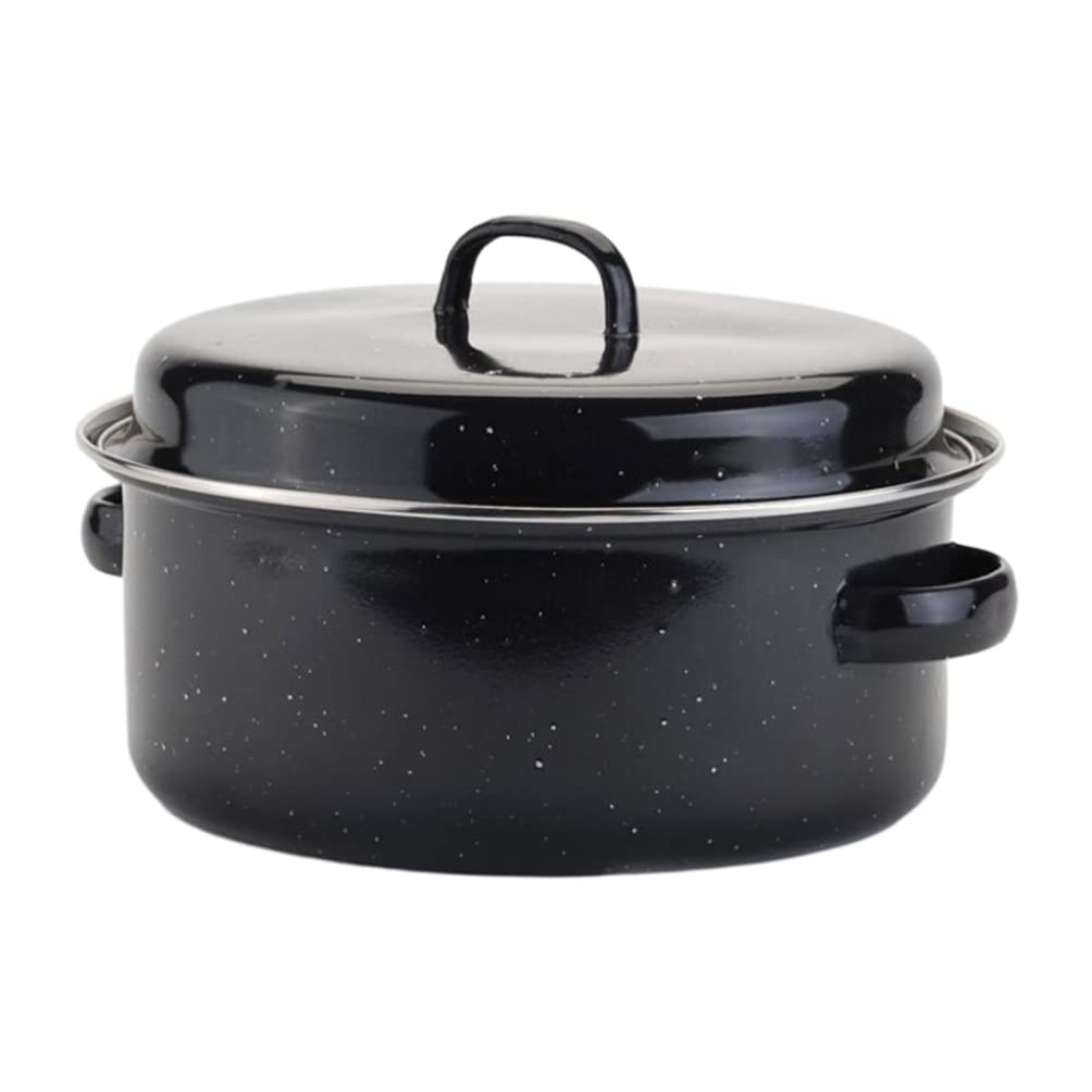 Yardwe Roasting Pan Round Round Roaster pan Enamel Covered Pot Roaster Skillet Roaster Pot Turkey