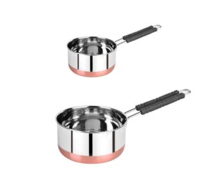 hans product stainless steel copper bottom sauce pan 1l,2l combo set | milk pan | tea pan (2 piece set)