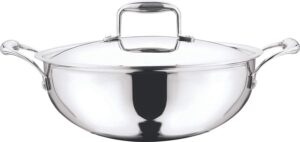vinod induction friendly platinum (tri ply) 18/8 stainless steel extra deep kadai with stainless steel lid (18cm, 1.1 litre)