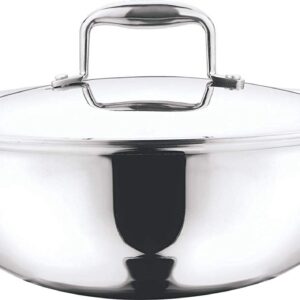 Vinod Induction Friendly Platinum (TRI PLY) 18/8 Stainless Steel Extra Deep Kadai with Stainless Steel Lid (18cm, 1.1 Litre)