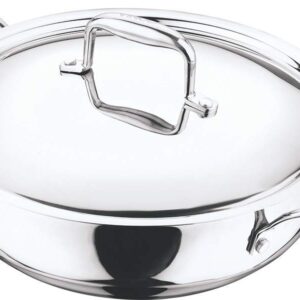 Vinod Induction Friendly Platinum (TRI PLY) 18/8 Stainless Steel Extra Deep Kadai with Stainless Steel Lid (18cm, 1.1 Litre)