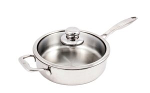 swiss diamond premium clad 5-ply stainless steel 3.1 quart sauté pan with lid included and satin exterior finish, 9.5 inch induction compatible skillet - oven and dishwasher safe