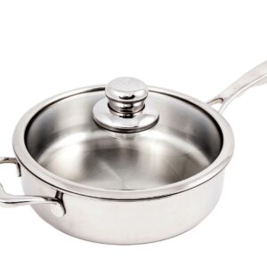 Swiss Diamond Premium Clad 5-Ply Stainless Steel 3.1 Quart Sauté Pan with Lid Included and Satin Exterior Finish, 9.5 Inch Induction Compatible Skillet - Oven and Dishwasher Safe