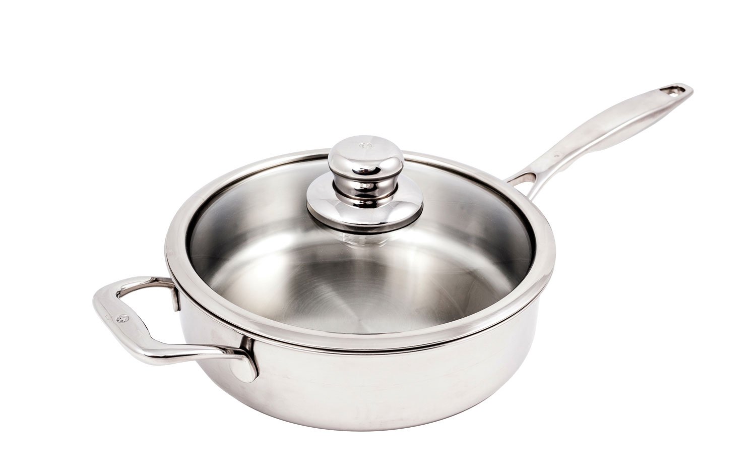 Swiss Diamond Premium Clad 5-Ply Stainless Steel 3.1 Quart Sauté Pan with Lid Included and Satin Exterior Finish, 9.5 Inch Induction Compatible Skillet - Oven and Dishwasher Safe