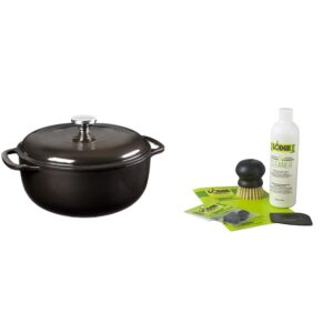 lodge manufacturing company ec6d18 enameled dutch oven, 6 qt, midnight chrome & enameled cast iron and stoneware care kit, 12 oz