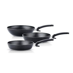 fissler adamant comfort non-stick frying pan & wok - 3 piece set - 9.5" & 11" frying pans - frying pans - non-stick surface - dishwasher safe - works on all stovetops