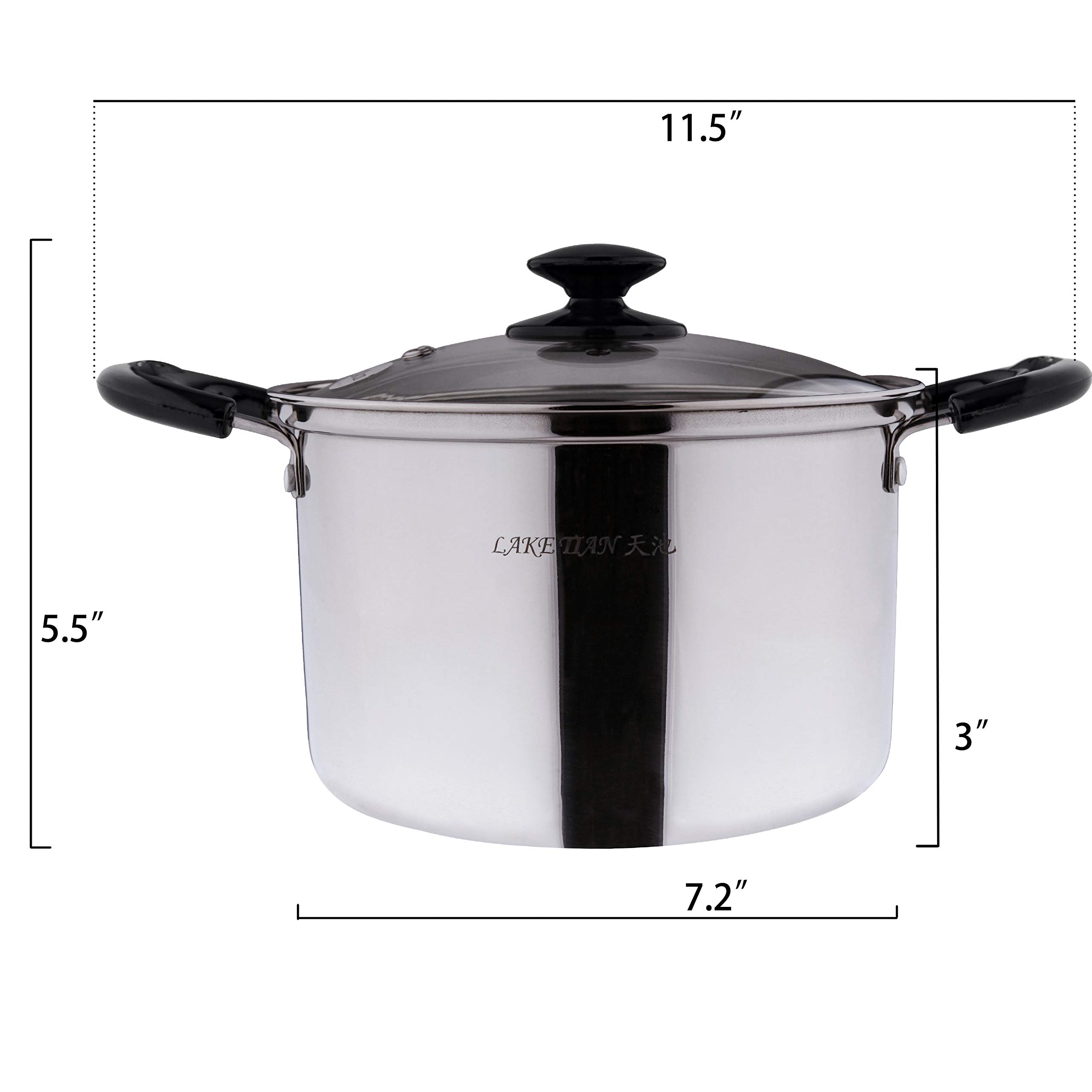 Lake Tian Stainless Steel Stock Pot, Stew Pot, Simmering Pot, Soup Pot with Lid, Healthy Duty, Dishwasher Safe, Saucepot with Lid Quart Stockpot,Silver (2.5 qt/7.25″)