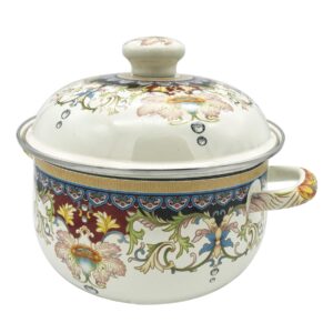 OLYTARU Flower Enamel on Steel Stock Pot/Stockpot with Lid, 3 Quart