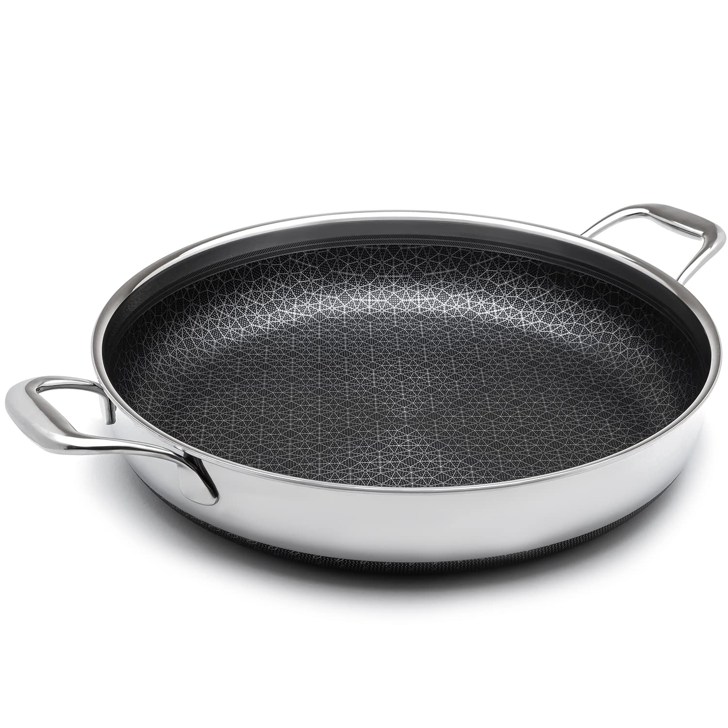 LIVWELL DiamondClad™ 14-inch Hybrid Nonstick Stainless Steel Frying Pan, Dishwasher Safe, PFOA-free – Silver/Black